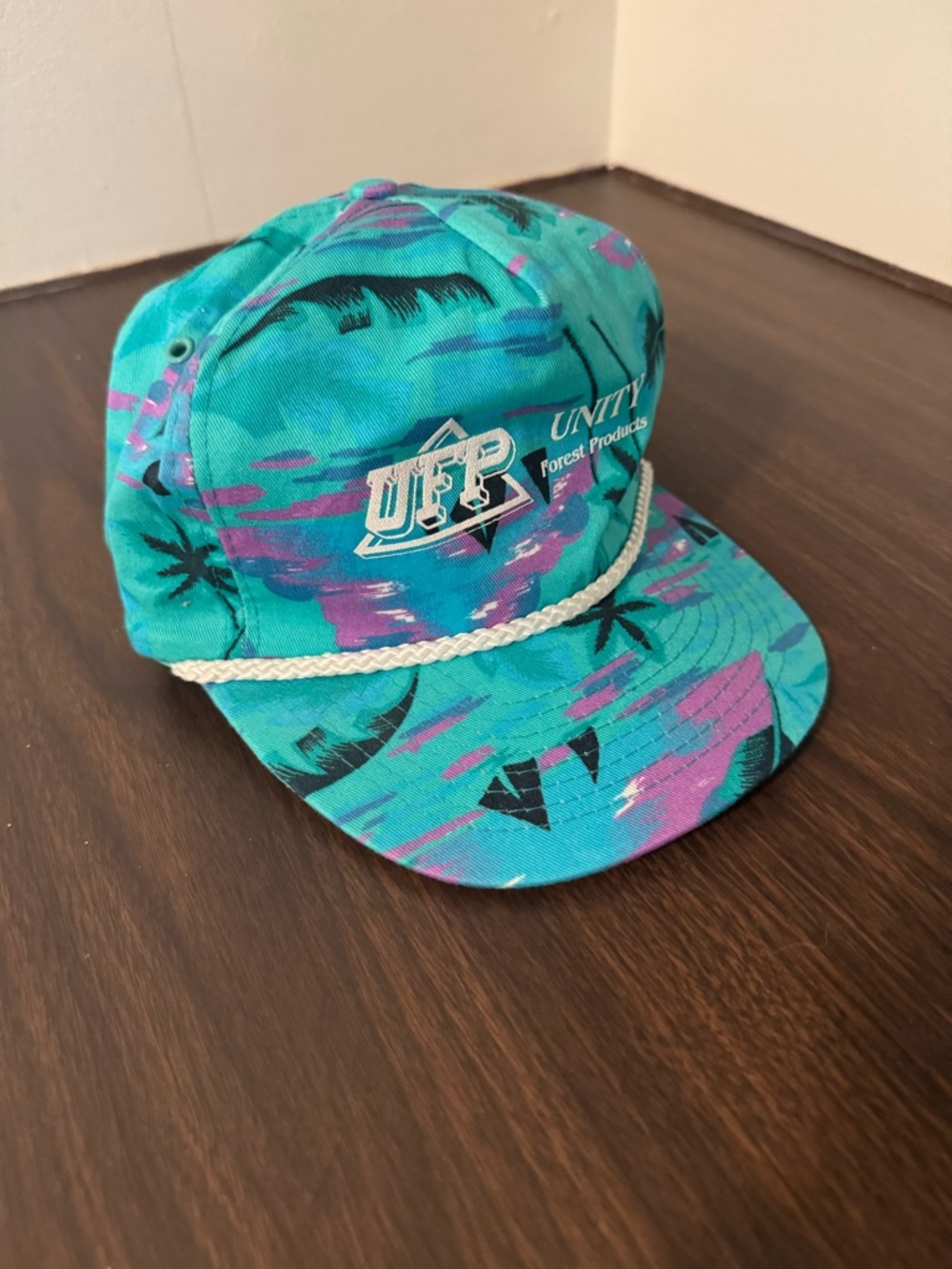 Vintage 90’s Mohr’s Unity Forest Products rope SnapBack teal hat Palm Miami Vice